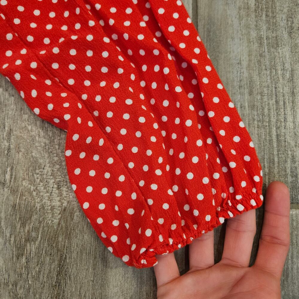 Free People Love Street Red‎ Polka Dot Top Women’s S Long Sleeve Blouse Romantic - Picture 8 of 12